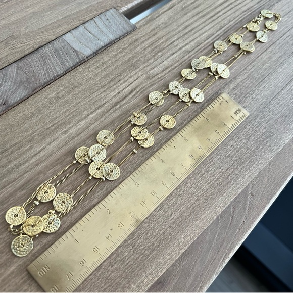 BANANA REPUBLIC • Long Gold Plated Hammered Disc Necklace - Picture 11 of 11